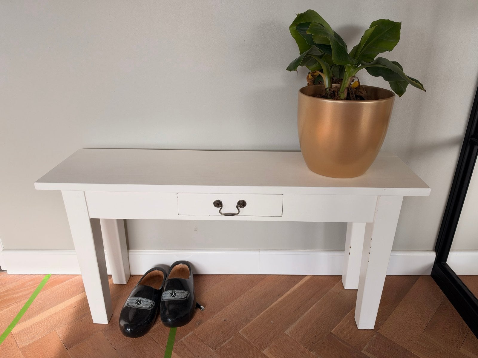 Witte bijzettafel met lade - 117x60x130 cm, Ophalen, Gebruikt, 100 tot 150 cm, Rechthoekig