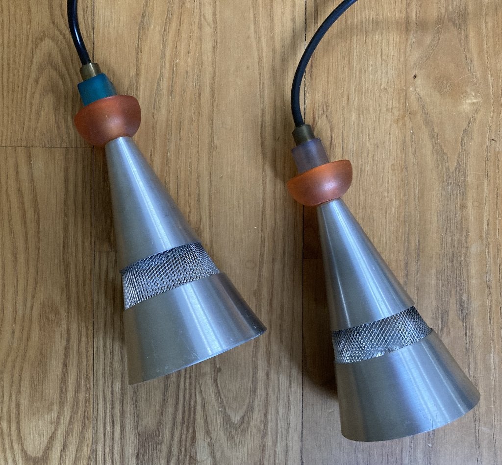 Hanglamp Studio Brandend Zand 2 stuks vintage, Huis en Inrichting, Lampen | Hanglampen, Ophalen of Verzenden, Gebruikt, Metaal