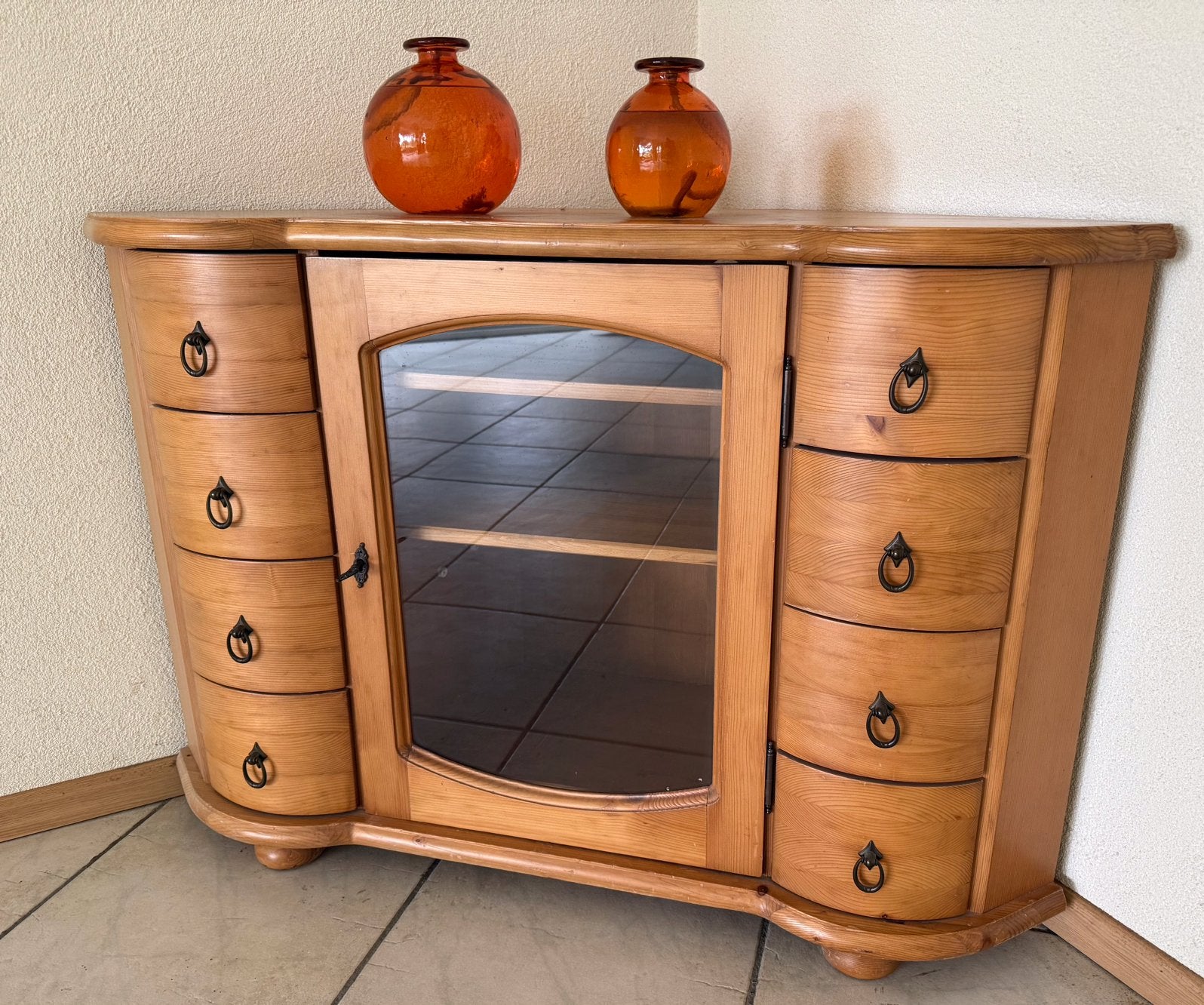 Houten hoekkast met 8 lades en 2 planken - Ideaal voor TV, Ophalen, Gebruikt, 100 tot 150 cm, Met lade(s)