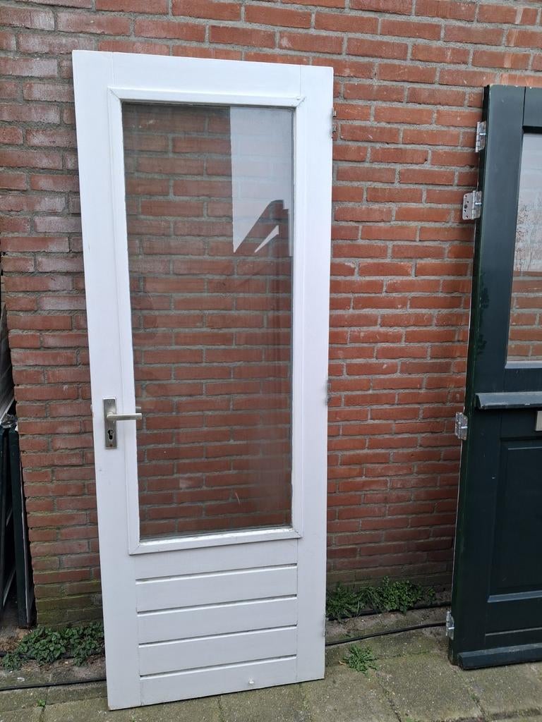 Achterdeur met dubbelglas 78x212 borsthoogte60cm hardhout, Doe-het-zelf en Verbouw, Deuren en Horren, Ophalen, Gebruikt, Minder dan 80 cm