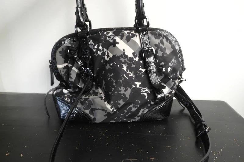 Burberry crossbody tas ruit bloemen lak leer deel Authentiek