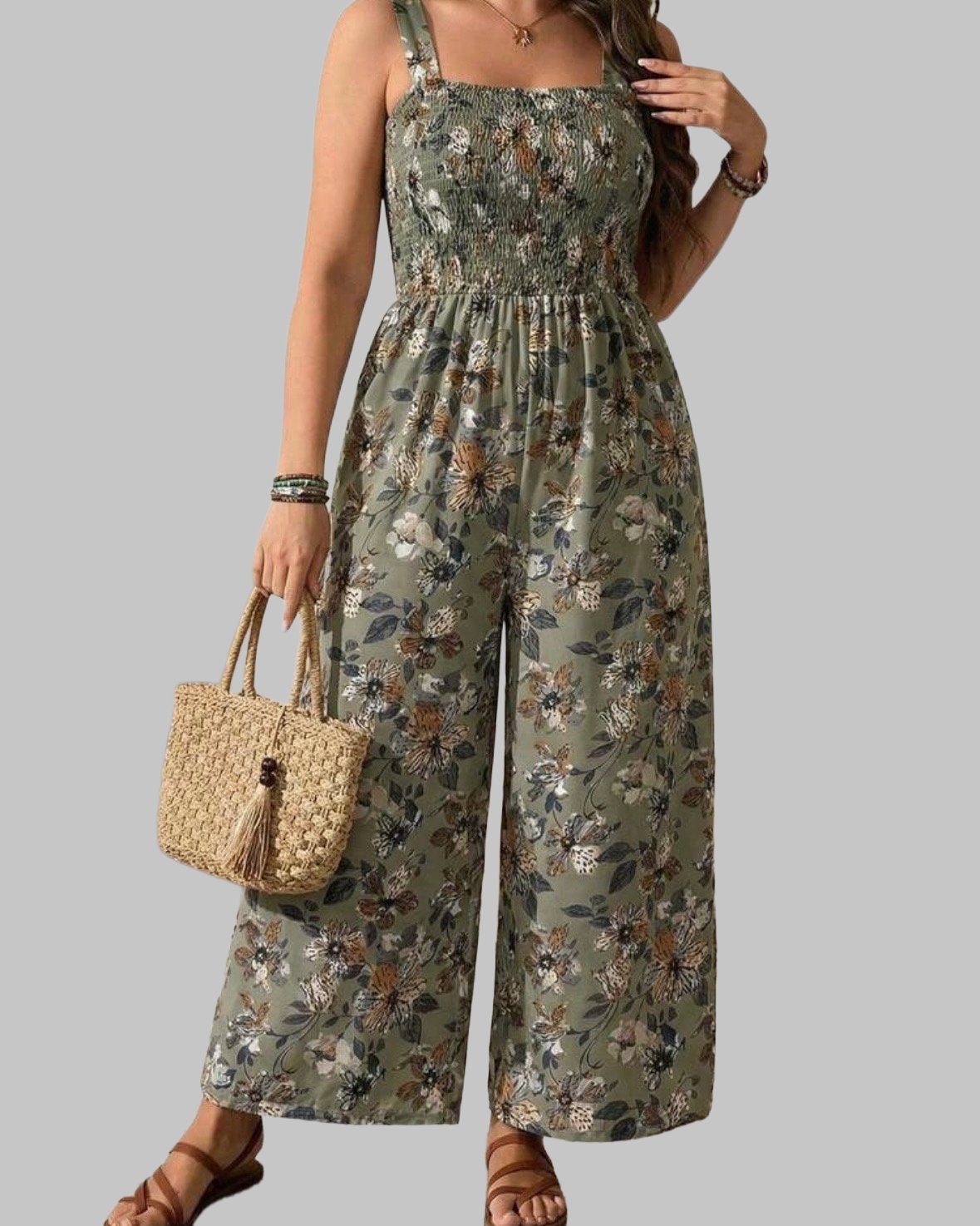 Bloemenprint Jumpsuit Groen (44-52), Kleding | Dames, Verzenden, Nieuw, Groen, Broek of Spijkerbroek