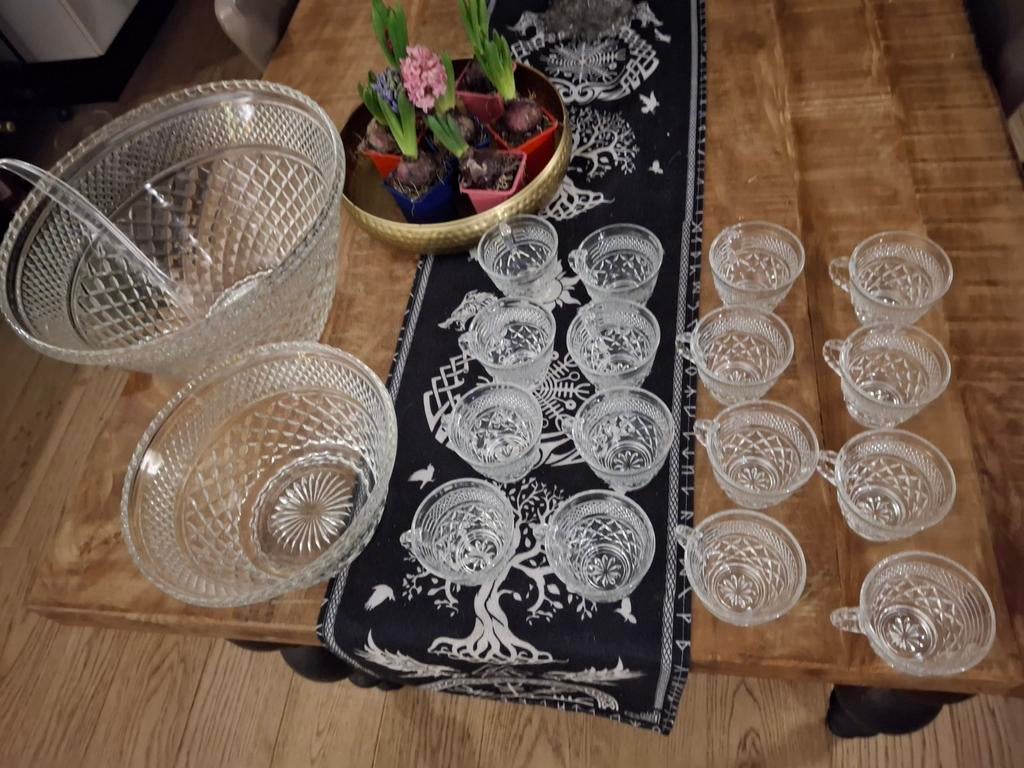 23 Delig Vintage Kristallen Bowlset met 20 Kopjes en Lepel, Antiek en Kunst, Ophalen of Verzenden