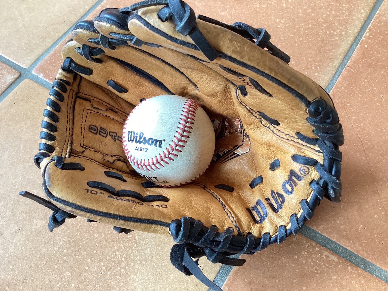 Wilson AD350 honkbal handschoen 10” +softbal, Sport en Fitness, Honkbal en Softbal, Ophalen, Zo goed als nieuw, Handschoen
