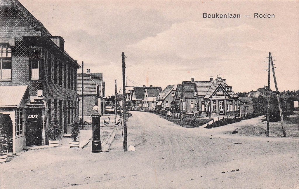 Roden - Beukenlaan PRACHTIG gel. 1929, Ophalen of Verzenden, 1920 tot 1940, Gelopen, Drenthe