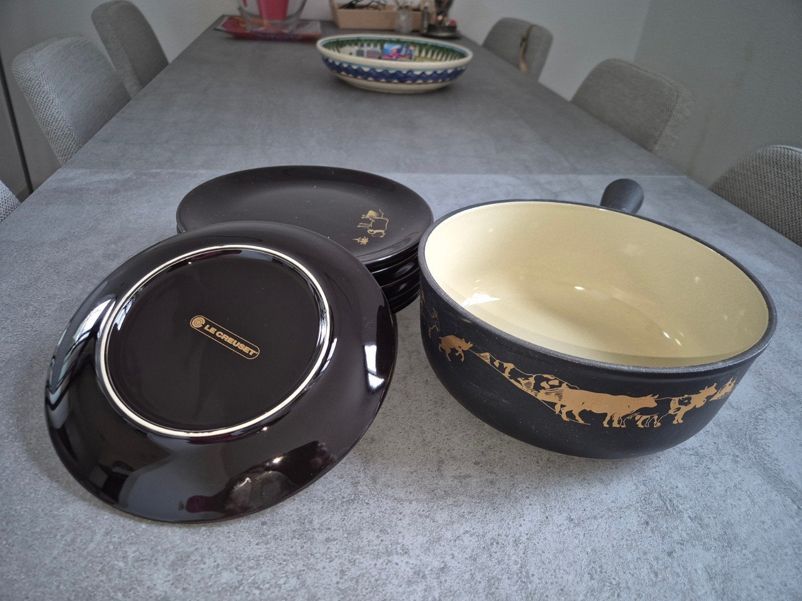 Le Creuset Kaasfondu Set - Zwart met Goud Decor, Ophalen of Verzenden