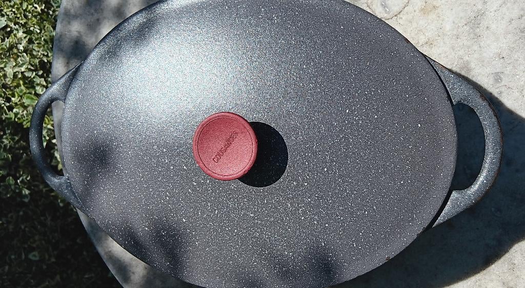 ​COUSANCES LE CREUSET grijs gewolkt  GIETIJZEREN pan (G344), Huis en Inrichting, Keuken | Potten en Pannen, Gebruikt, Koekenpan of Braadpan