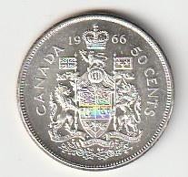 50  cent  1966  Canada. km. 63, Ophalen of Verzenden, Noord-Amerika, Losse munt, Zilver