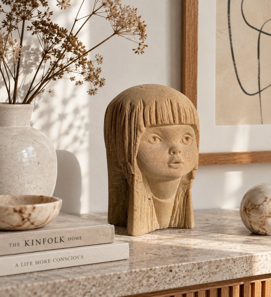 Vintage StoneArt meisjeshoofd sculptuur Belgisch jaren 60/70, Ophalen of Verzenden