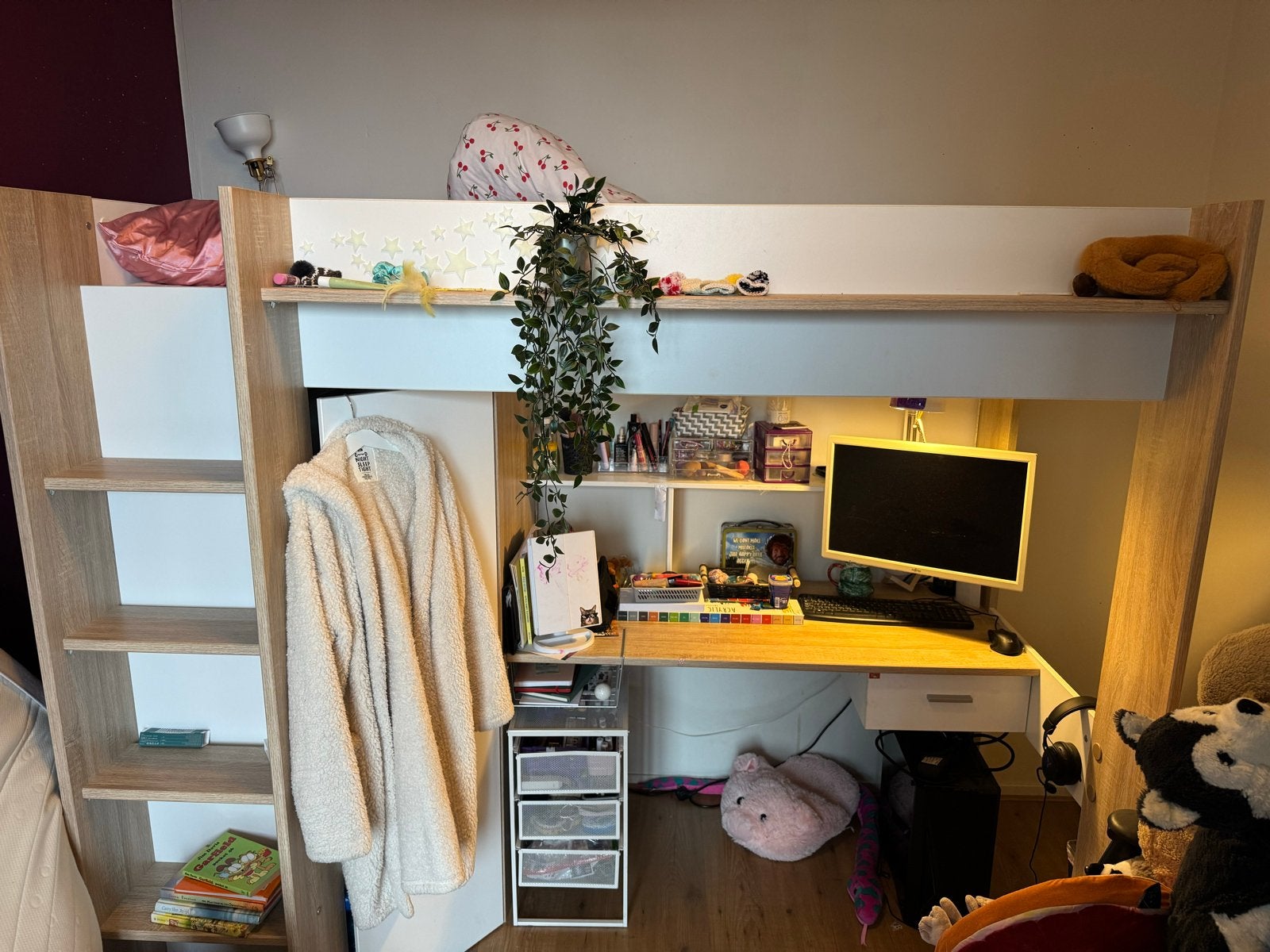 Stevige hoogslaper met bureau en kast 200x90, Ophalen, Gebruikt, Eenpersoons, 200 cm