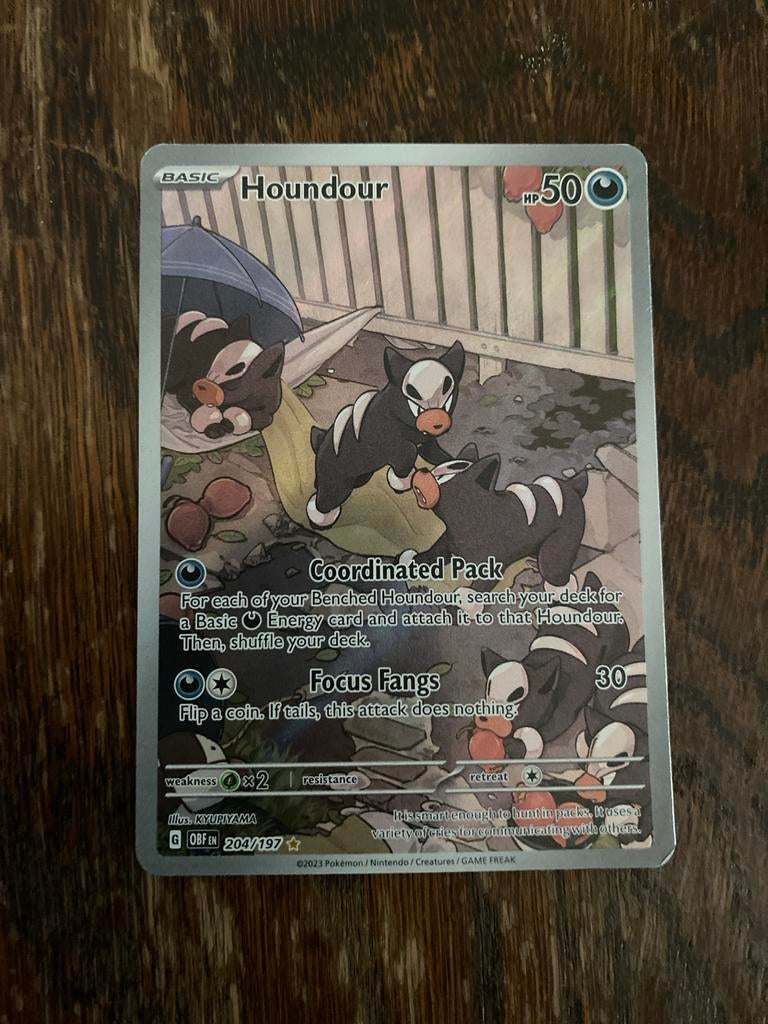 Houndour Pokémon Kaartje - Zeldzaam en in Topconditie!, Ophalen of Verzenden, Zo goed als nieuw, Losse kaart, Foil