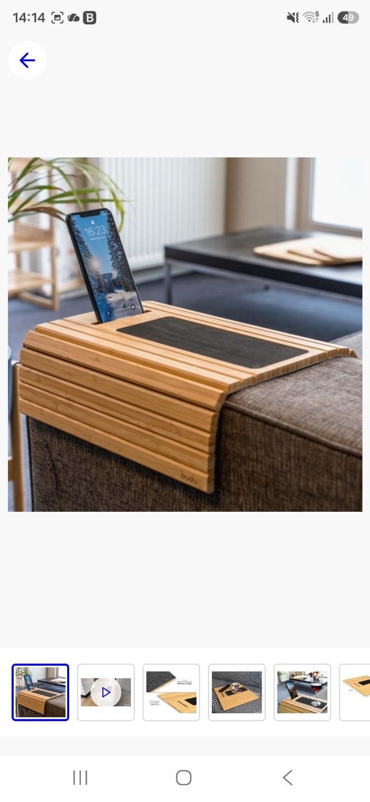 Bamboe bank dienblad met antislip en telefoonhouder, Hout, Ophalen of Verzenden, Zo goed als nieuw, Modern