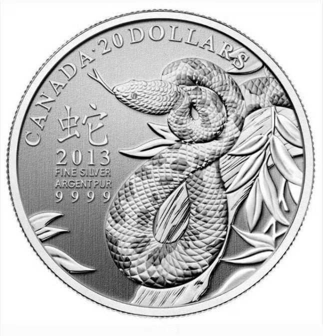 Canada - 20 Dollars 2013 - Year of the Snake, Postzegels en Munten, Munten | Amerika, Verzenden, Noord-Amerika, Losse munt, Zilver
