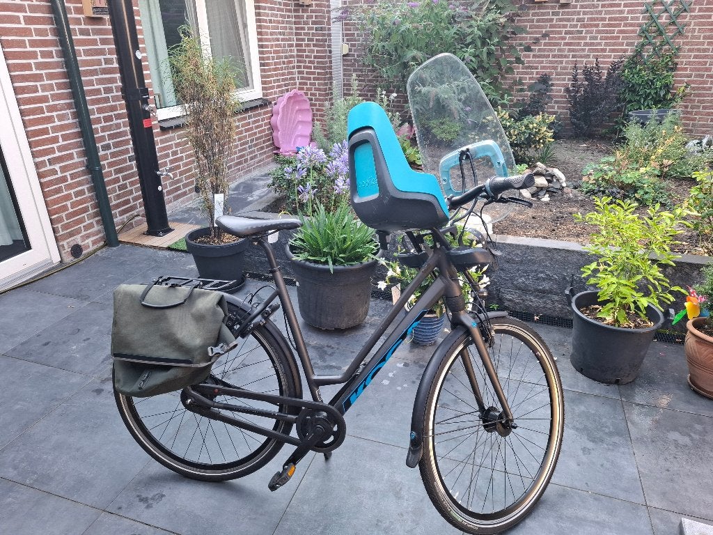 Koga F3 maat 56 dames met Bobike Mini One en scherm, Gebruikt, Velgrem, Versnellingen, 56 cm of meer