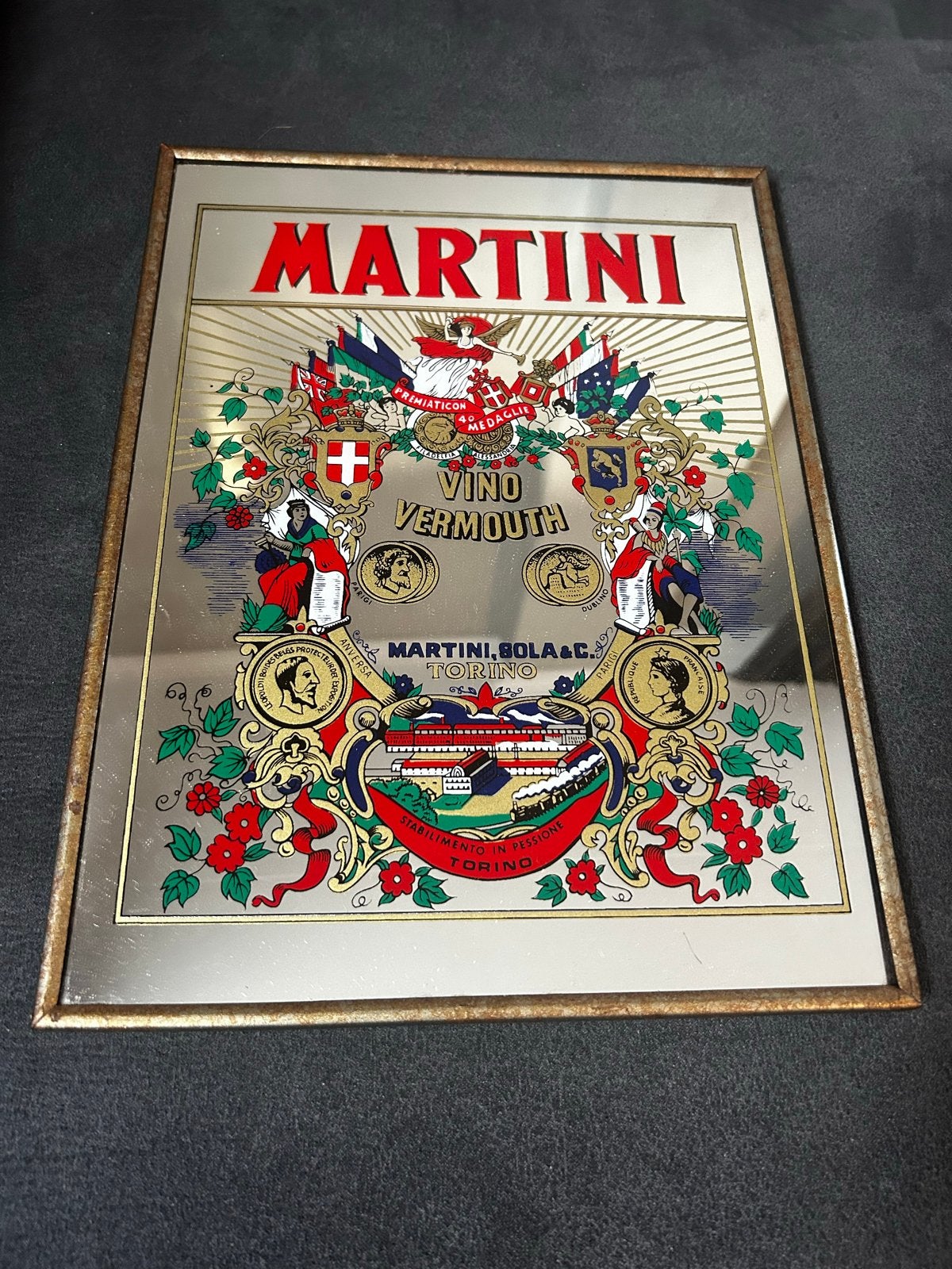 Vintage Martini spiegel Vino Vermouth Torino, Ophalen of Verzenden, Rechthoekig, Minder dan 50 cm, Minder dan 100 cm