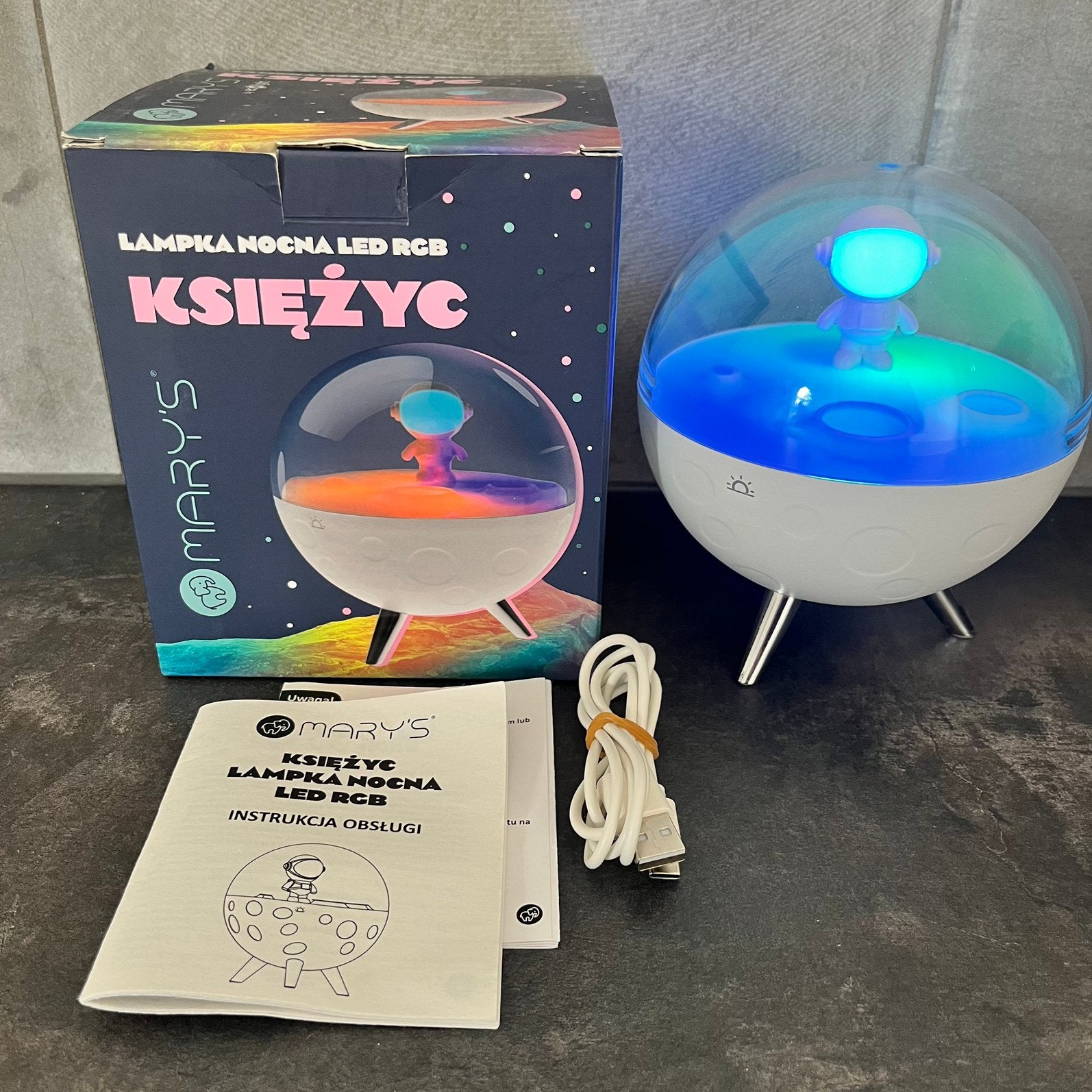 LED RGB Nachtlampje Maan met Astronaut - Mary's, Overige merken, Meerkleurig, Nieuw, Ophalen of Verzenden