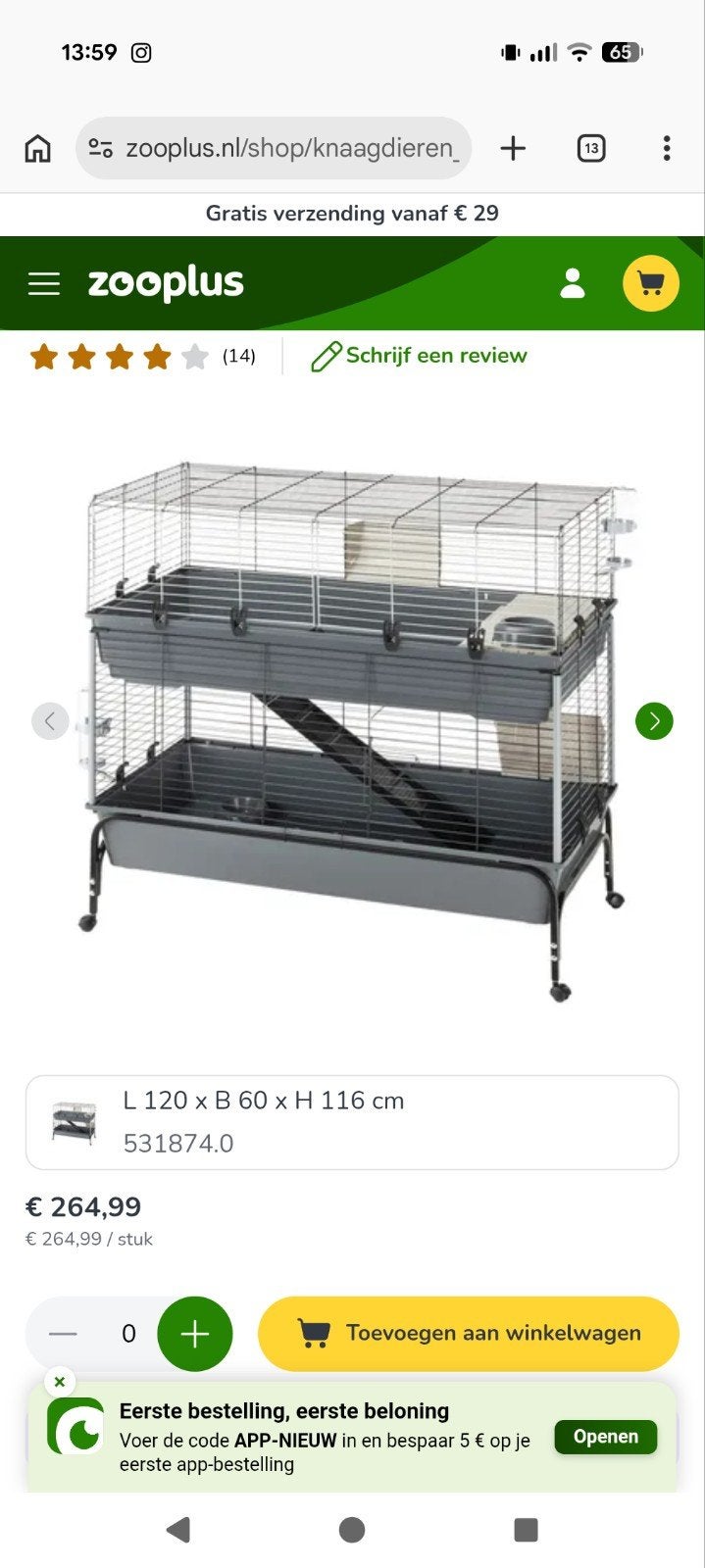 dubbele cavia/konijn kooi, incl standaard met wielen, Ophalen, Kooi, Cavia, Minder dan 60 cm