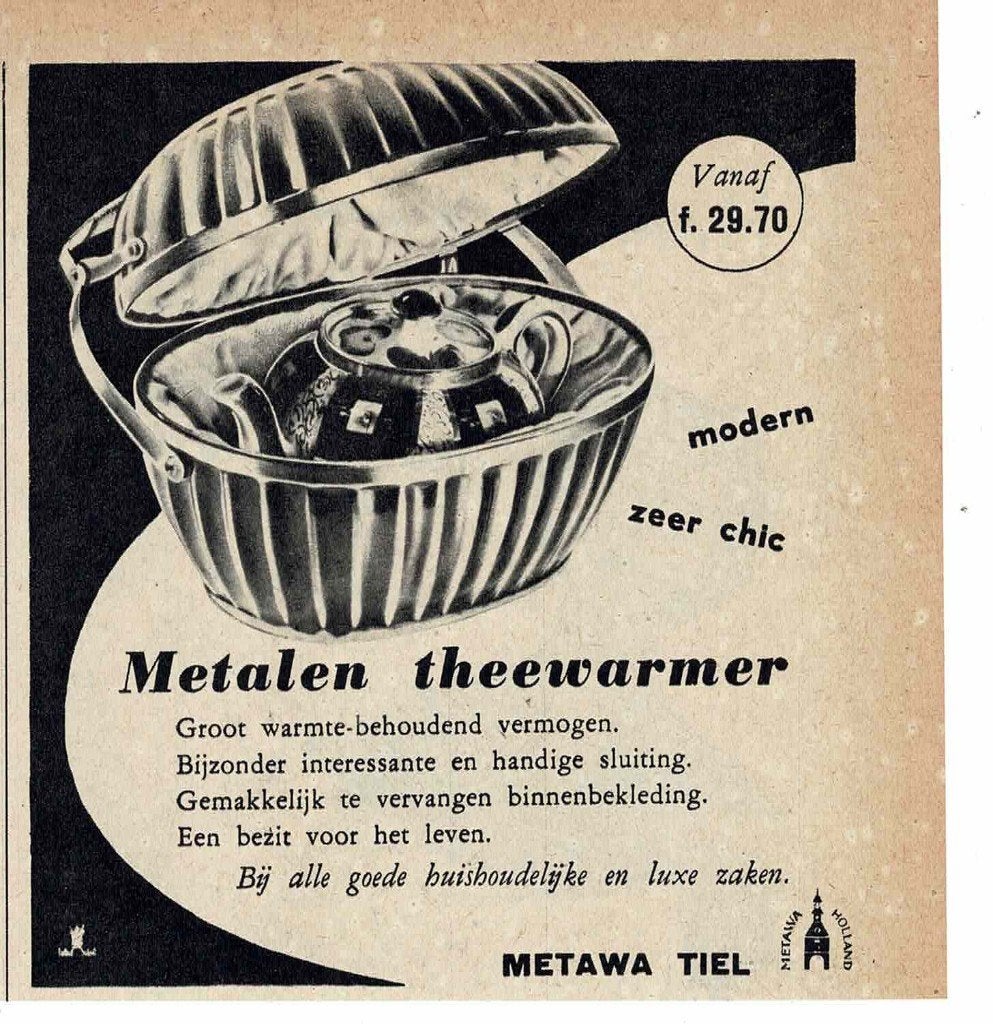 Metalen Theewarmer modern zeer chic METAWA TIEL 1950, Verzenden, Zo goed als nieuw, Overige typen