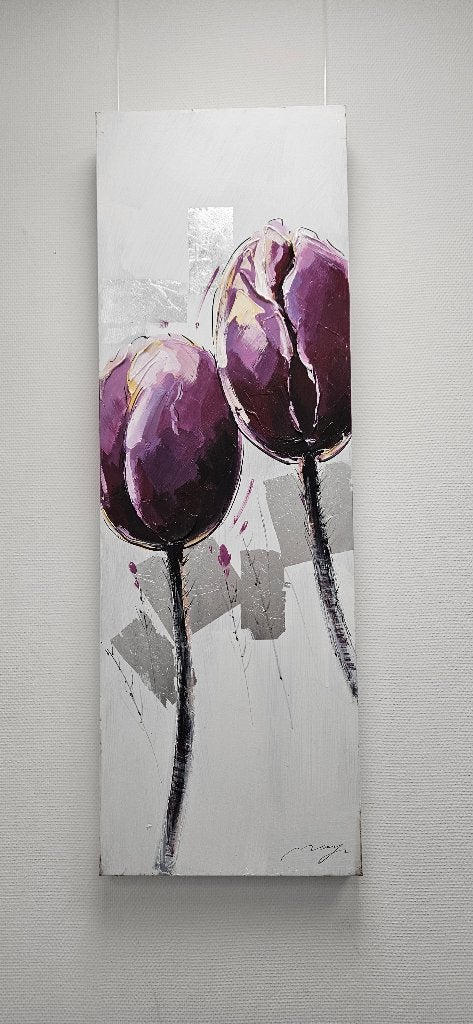 Schilderij paarse tulpen, Ophalen, Acrylverf, Ophangklaar, Overige materialen