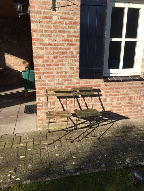 TE KOOP: 4 bistrostoeltjes, Tuin en Terras, Ophalen, Gebruikt, Metaal