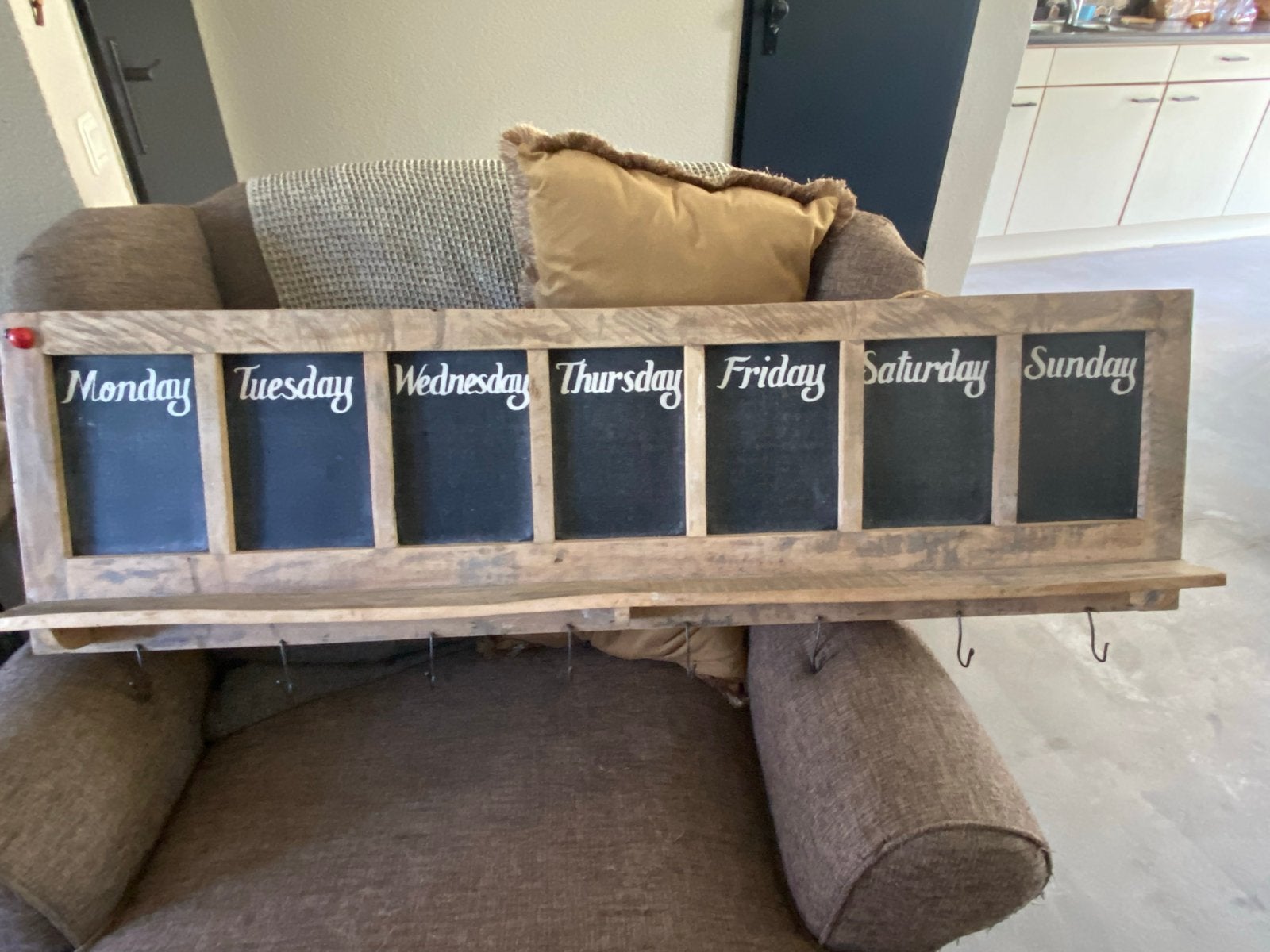 houten Weekplanner krijtbord met ophanging - 140x40 cm, Ophalen, Gebruikt, Krijtbord
