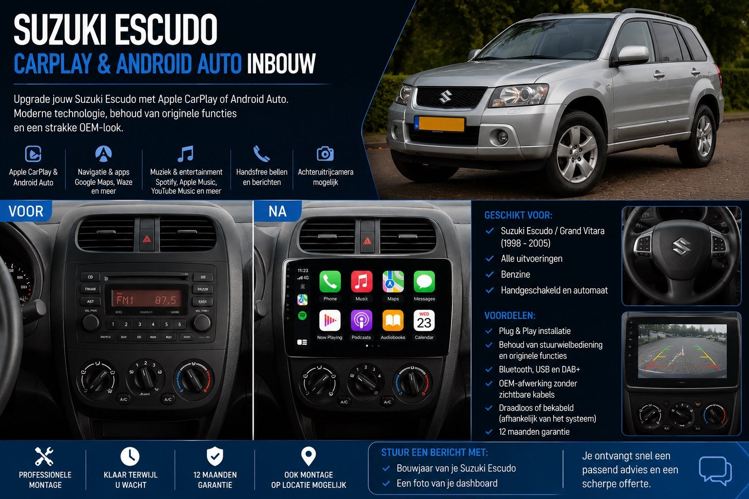 Suzuki Escudo CarPlay & Android Auto Inbouw, Ophalen, Nieuw