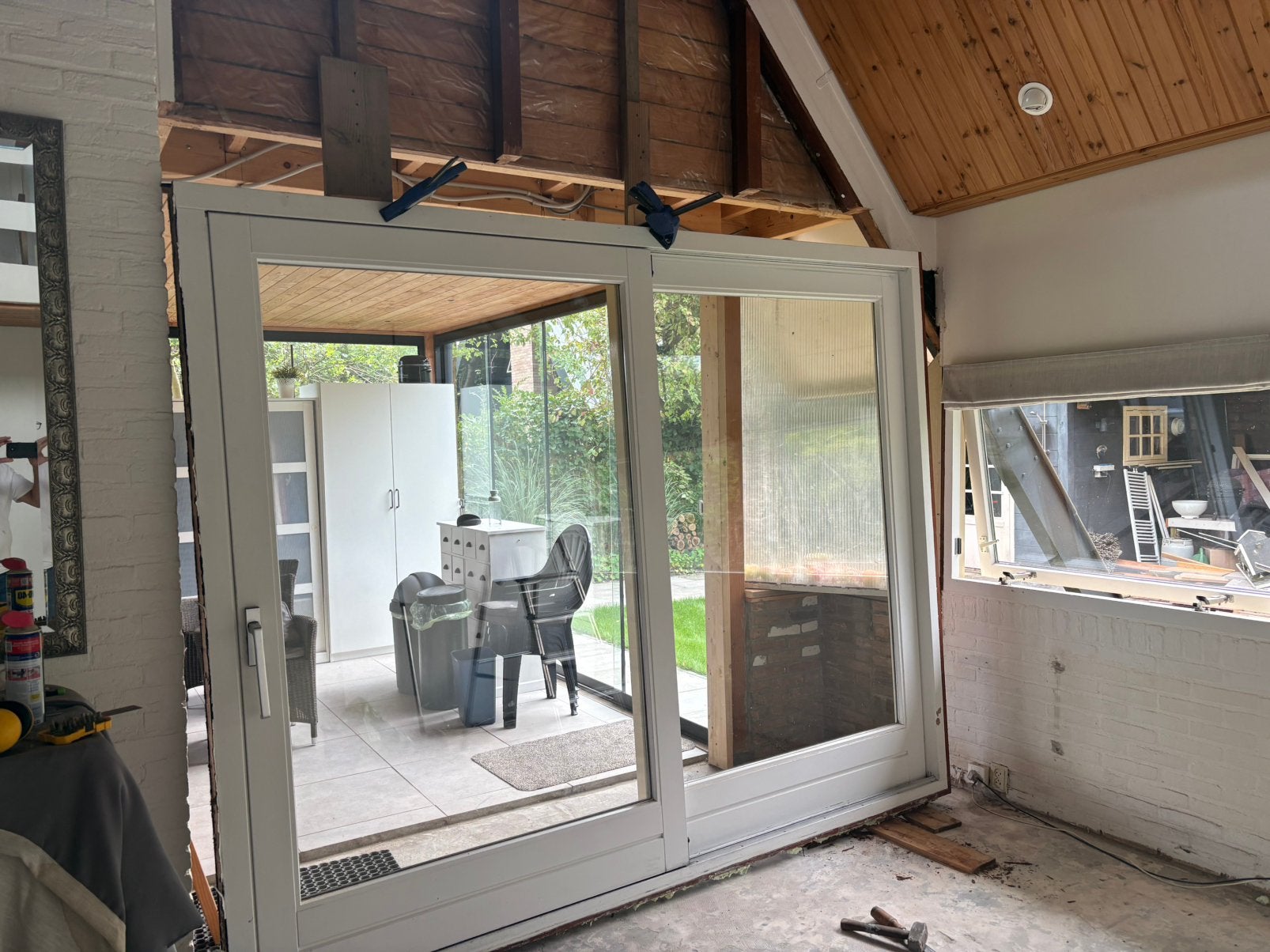 Te koop Hardhouten hefschuifpui., Doe-het-zelf en Verbouw, Ophalen, Gebruikt, 225 cm of meer, Schuifpui