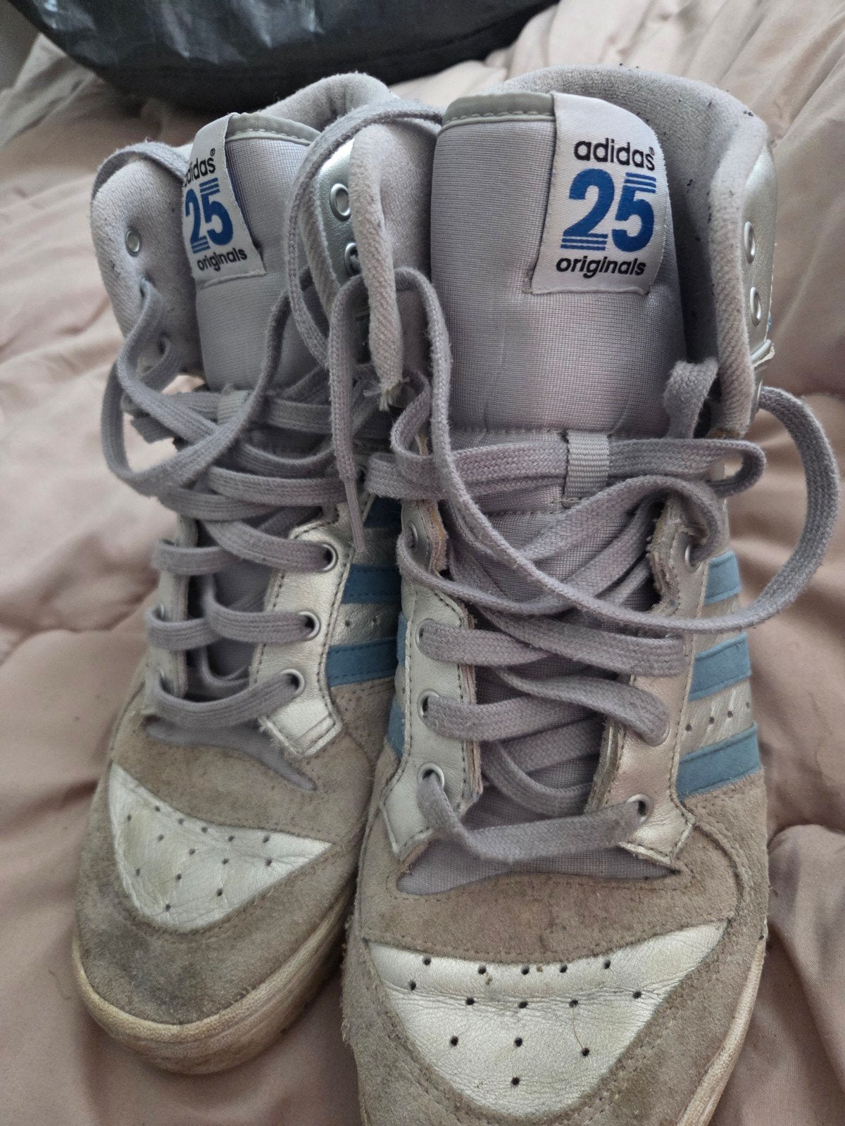 Vintage Adidas Originals 25 Hoge Sneakers Grijs/Blauw, Ophalen of Verzenden, Grijs, Sneakers of Gympen