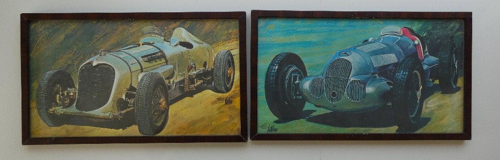 2 ingelijste posters E. Kuhn Mercedes W125 Napier-Railton, Gebruikt, Met lijst, A4 of kleiner, Rechthoekig Liggend