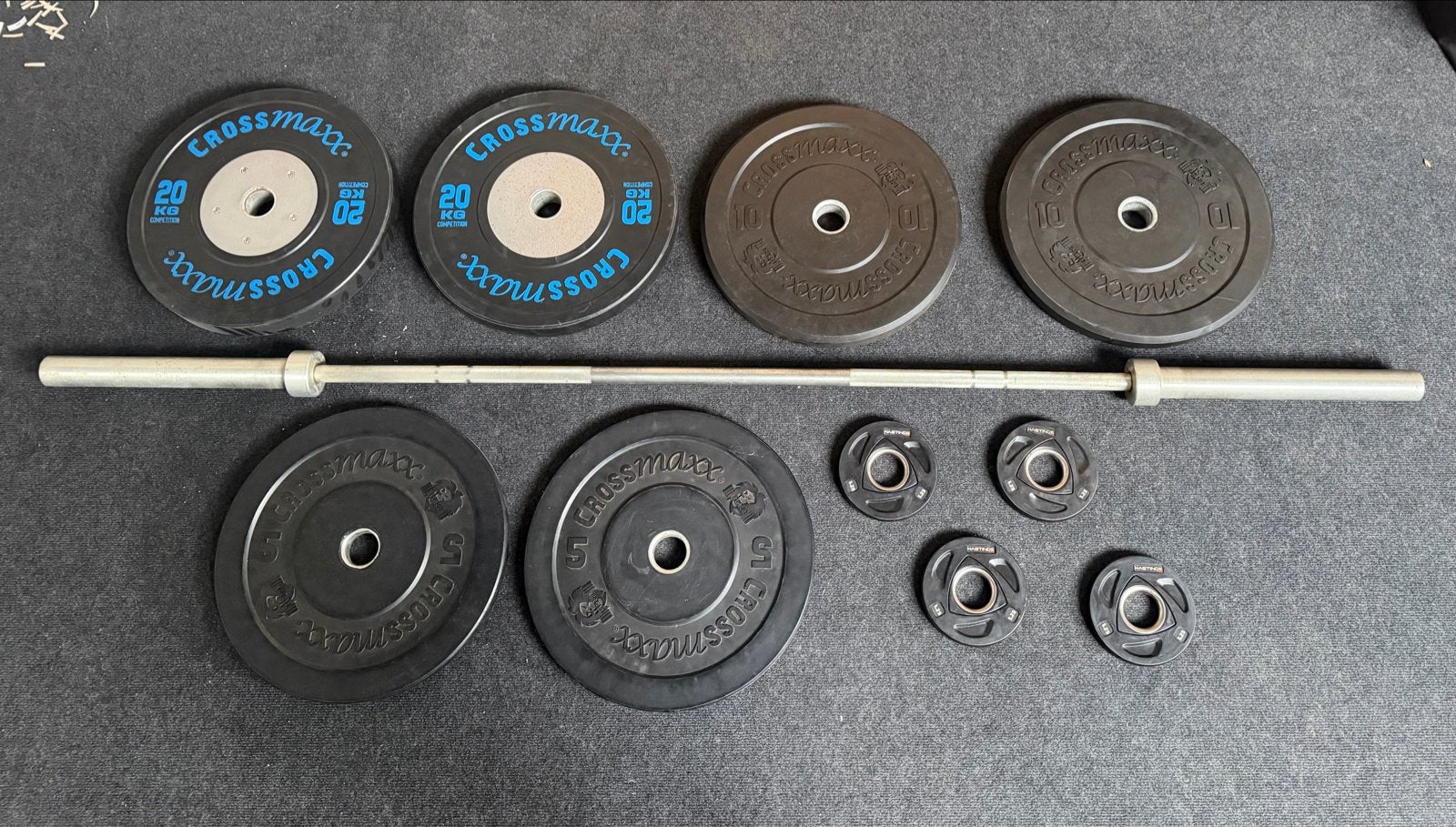 Crossmaxx barbellset met Olympische Stang en Schijven, Ophalen, Gebruikt, Armen, Halterset