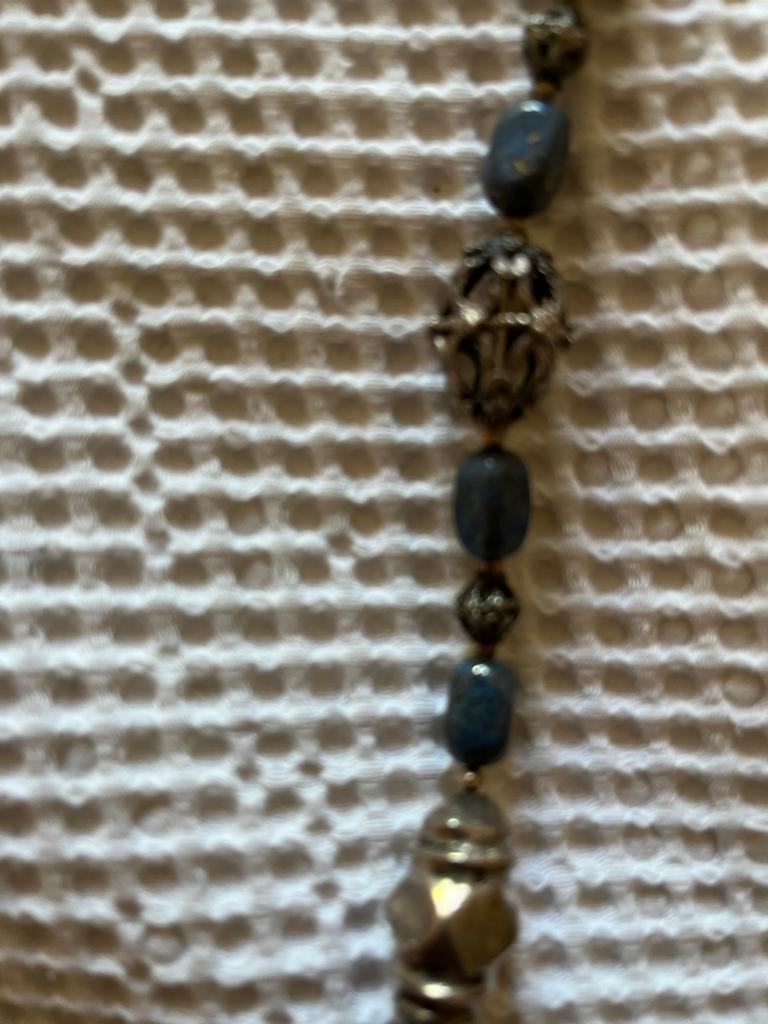 Lapis Lazuli & Zilveren Kralen Ketting uit India - 90 cm, Ophalen, Gebruikt, Blauw, Steen of Mineraal