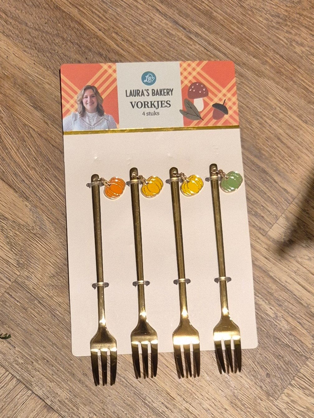 Laura's Bakery Vorkjes met pompoen - 4 stuks, Overige typen, Goud, Nieuw, Ophalen of Verzenden