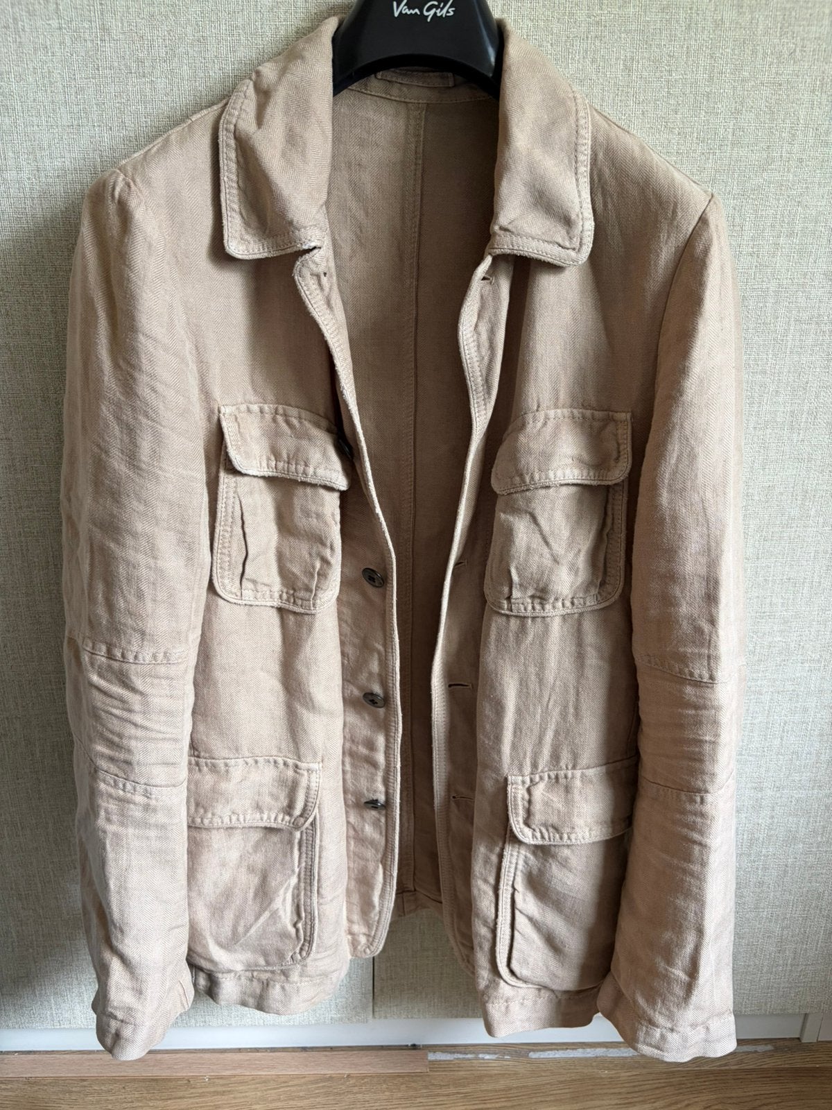 Lardini safari jasje linnen - zandkkeur - maat 50, Kleding | Heren, Kostuums en Colberts, Ophalen of Verzenden, Gedragen, Maat 48/50 (M)