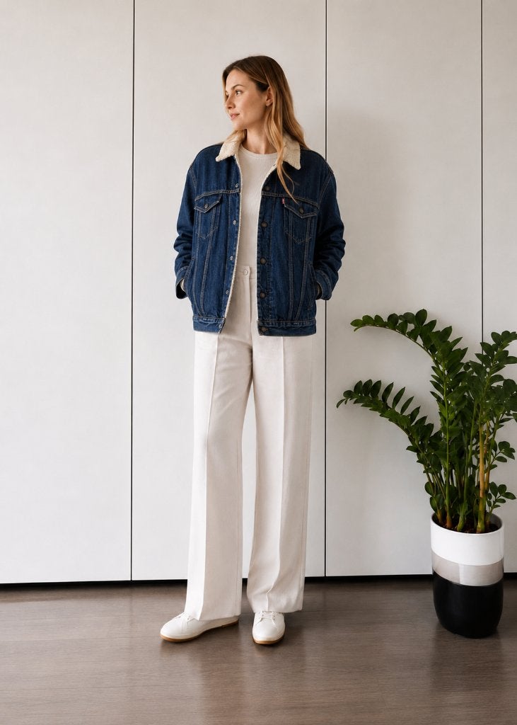 Levi's teddy denim jacket | Gevoerd | Donkerblauw | maat L, Blauw, Maat 42/44 (L), Ophalen of Verzenden, Gedragen