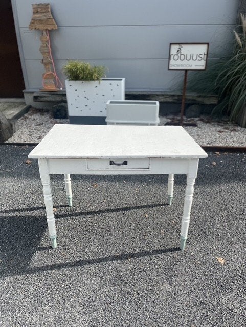 Wit Houten Bureau met Lade – Vintage Landelijke Stijl, Ophalen, Gebruikt, Hout, Kinderbureau
