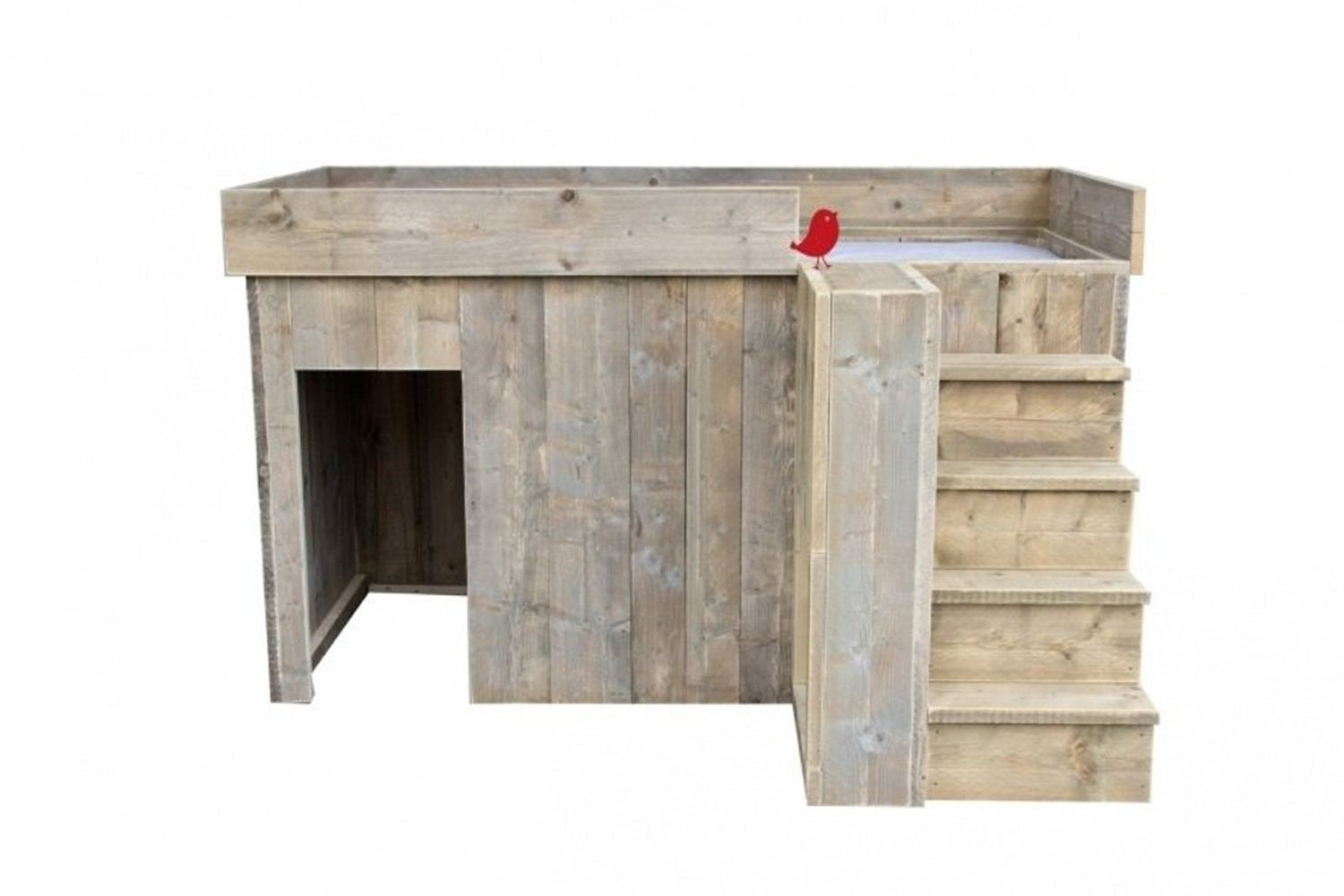 Stevige houten hoogslaper met trap en speelruimte, Ophalen, Gebruikt, Eenpersoons, 90 cm