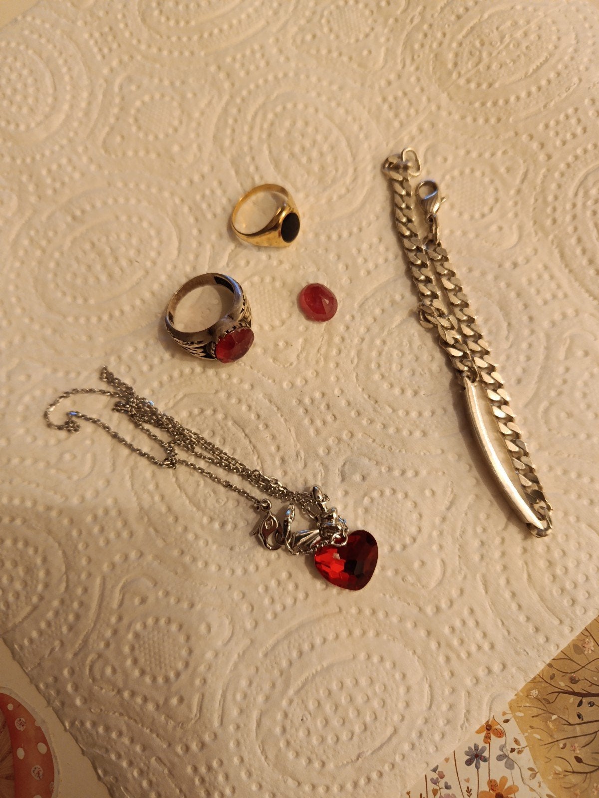 Sieradenpakket: Gouden ring, zilveren armband & ketting, Sieraden, Tassen en Uiterlijk, Gebruikt, Ophalen of Verzenden, Met edelsteen