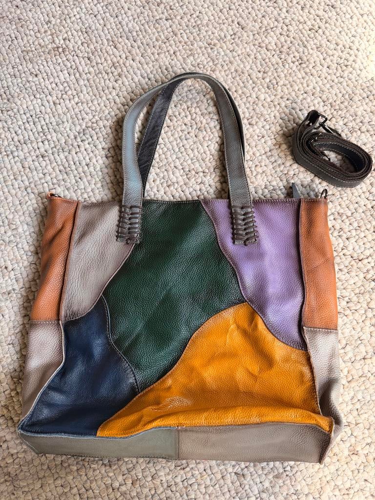 Unieke Patchwork Leren Tas - Handtas/Shopper, Sieraden, Tassen en Uiterlijk, Tassen | Damestassen, Ophalen of Verzenden, Zo goed als nieuw