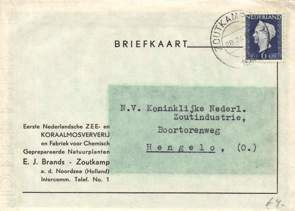 E.J. Brands, Zoutkamp a.d. Noordzee - 04.1949 - briefkaart, Ophalen of Verzenden, Briefkaart