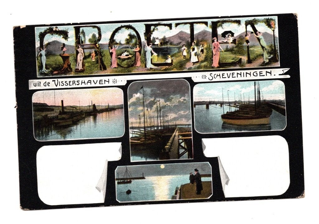 Oude Ansichtkaart Groeten Uit Scheveningen Vissershaven, Ophalen of Verzenden, Voor 1920, Gelopen, Zuid-Holland