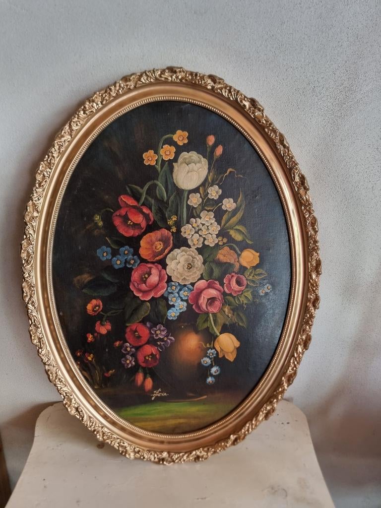 Olieverf schilderij bloemen stilleven G65  * schapenweide, Ophalen