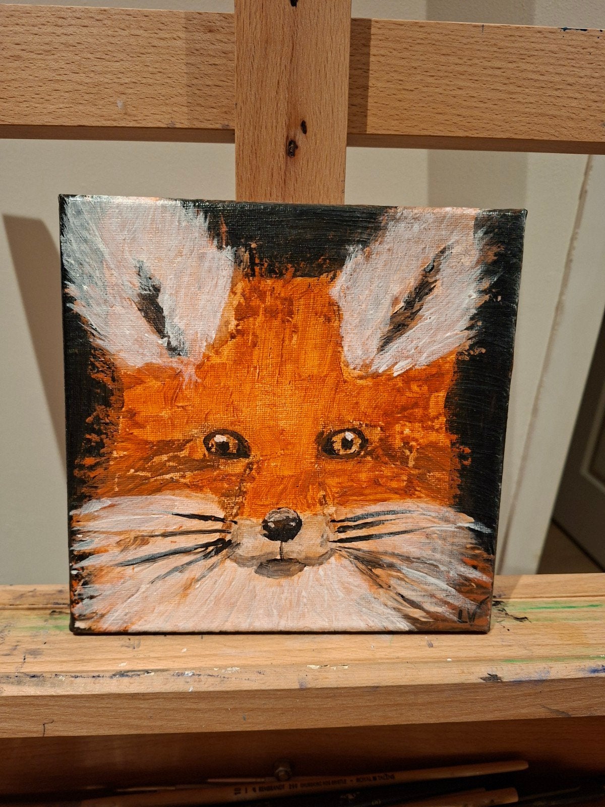Schilderij 'Vos' - Acryl op 20x20 cm canvas, Ophalen of Verzenden
