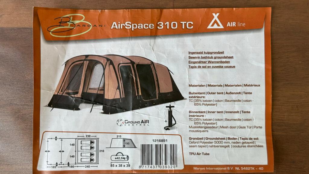 Bardani AirSpace 310TC, Caravans en Kamperen, Tenten, Ophalen of Verzenden, Zo goed als nieuw