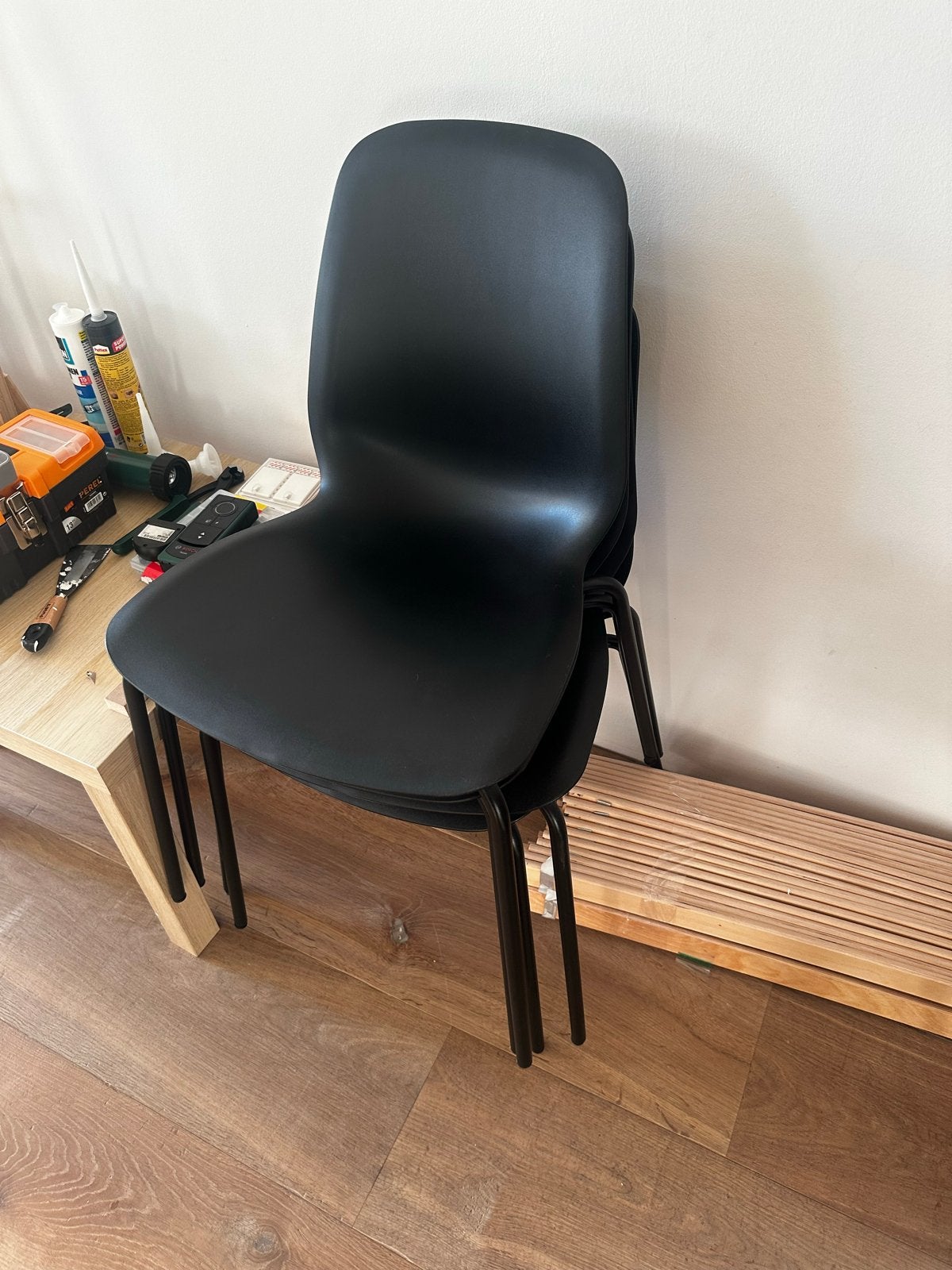 4 zwarte IKEA Lidas stoelen - Stapelbaar, Ophalen, Kunststof, Gebruikt, Zwart