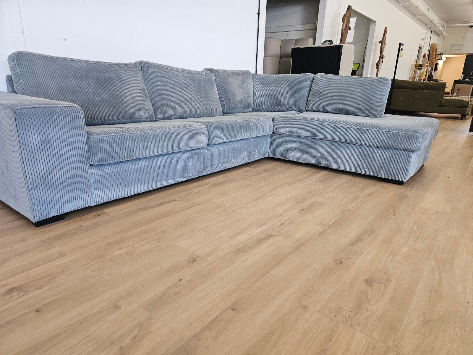 Grijze Ribstof hoekbank, Ophalen, 125 cm of meer, 125 cm of meer, Home Friesland