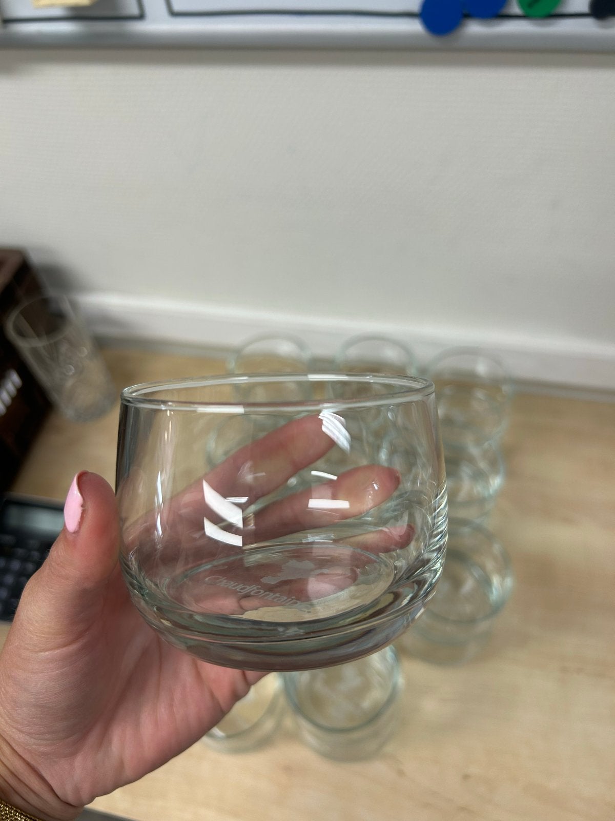 GERESERVEERD 12 stuks Chaudfontaine glazen, Ophalen of Verzenden, Zo goed als nieuw, Glas