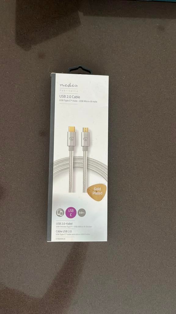 USB 2.0 Cable 3M Gold Type C en Micro B, Ophalen, Nieuw, 2 tot 5 meter, Overige kabels