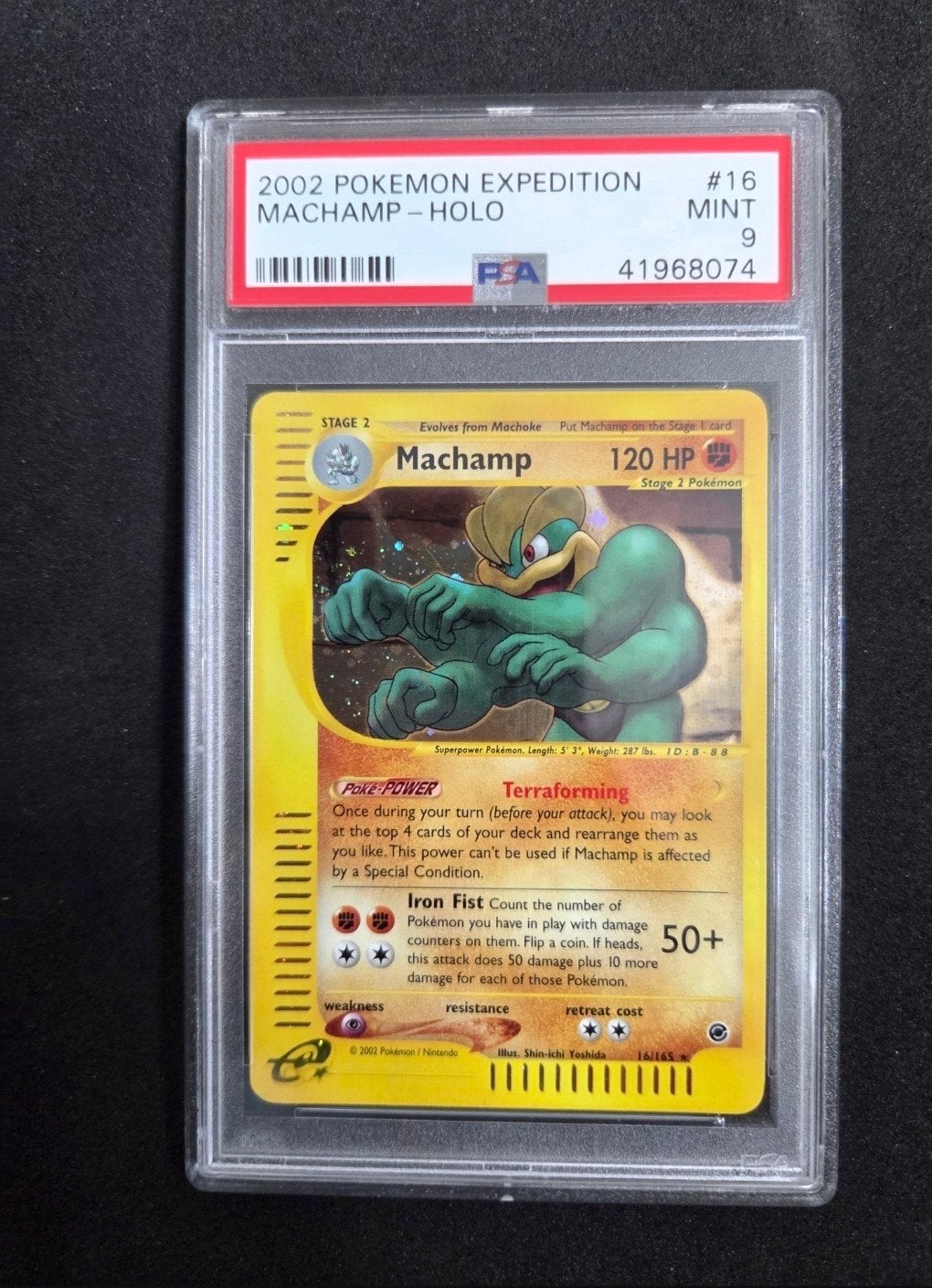 2002 Pokémon Expedition Machamp Holo PSA 9 Mint, Hobby en Vrije tijd, Ophalen of Verzenden, Zo goed als nieuw, Losse kaart, Foil