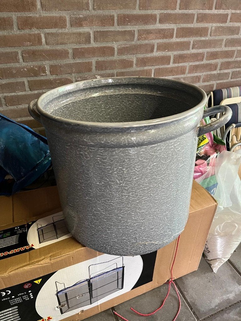 Emaille Pan - Retro - Grijs Gewolkt, Huis en Inrichting, Ophalen, Gebruikt, Overige typen, Met handvatten