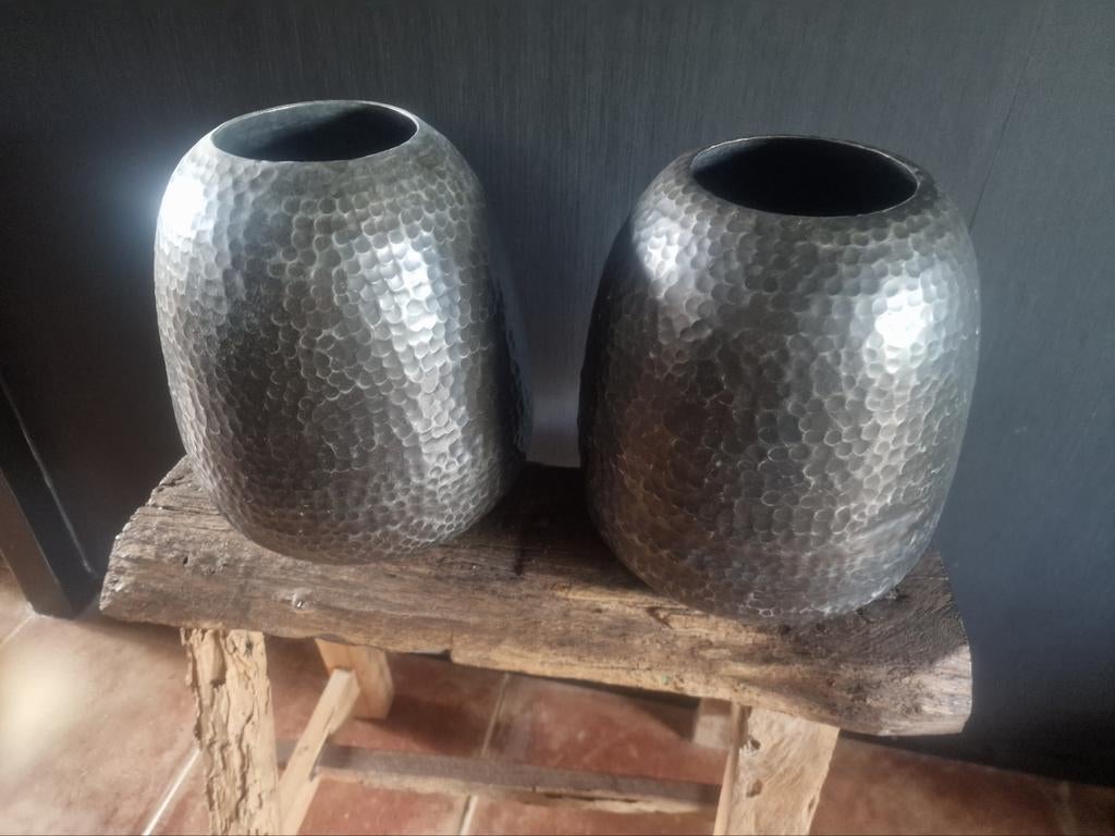 2 metalen potten H 28 cm, Ophalen, Zo goed als nieuw